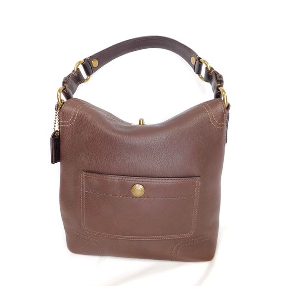 Coach Chelsea Brown Pebbled Leather Turn-Lock Shoulder Bag - Picture 1 of 14